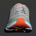 Stylish Gray Sports Sneakers With Mesh Upper And Wavy Orange Yellow Blue Accent Sole