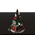 Christmas Tree Shaped Decoration With Red Base Green Top Star Windows And White Fence