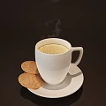 Hot Coffee With Milk Foam And Sprinkles Served With Two Cookies On White Saucer