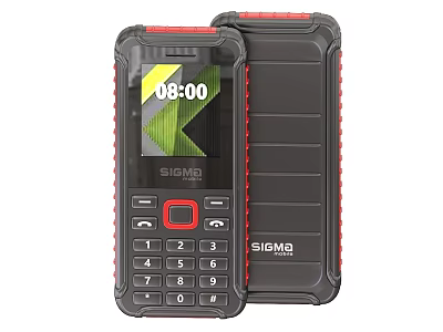 SIGMA Rugged Mobile Phone With Physical Keypad Black Red Design And Time 3d model