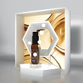 Facial Serum Showcased On White Hexagonal Display Stand With Golden Wave Background