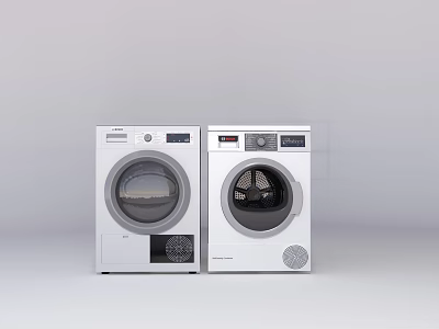 Two White Front Load Washing Machines With Digital Control Panels And Modern Design 3d model