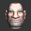 3D Male Head Model With Bald Head Thick Black Eyebrows Blue Eyes And Serious Expression