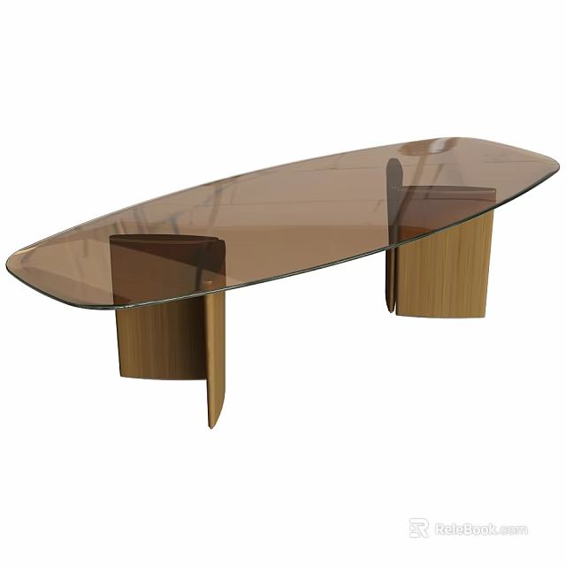 Contemporary Oval Glass Top Table With Wooden Legs And Modern Minimalist Design 3d model 