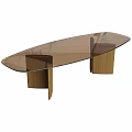 Contemporary Oval Glass Top Table With Wooden Legs And Modern Minimalist Design