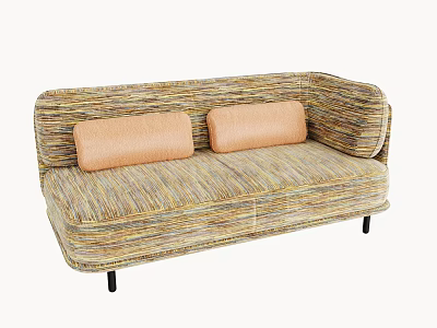 Woven Multicolored Two Seater Sofa With Cushioned Pillows And Slim Black Legs 3d model