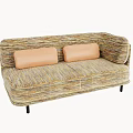Woven Multicolored Two Seater Sofa With Cushioned Pillows And Slim Black Legs