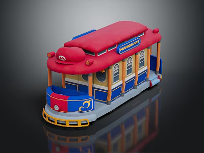 Red Roof Municipal Tram Shaped Decorative Storage Furniture For Kids Room 3d model