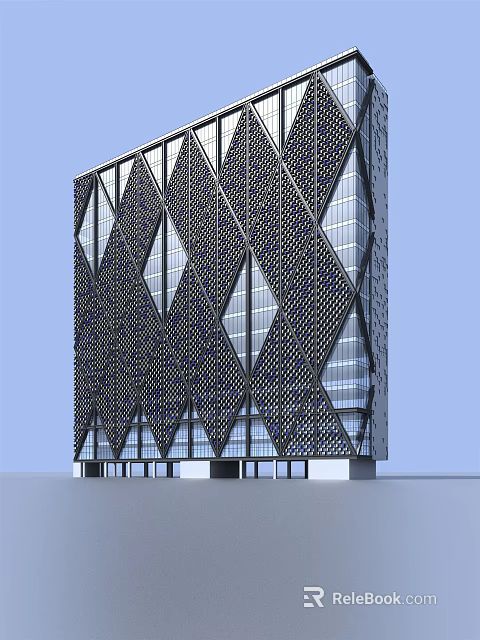 Modern Office Building Featuring Diamond Pattern Glass Facade And Contemporary Design 3d model 