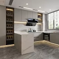 Modern Kitchen Interior With Marble Countertops Island Cabinets And Appliances