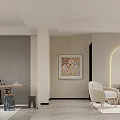 Modern Dining Living Room Interior With Sofa Dining Table Chairs And Decorative Artwork