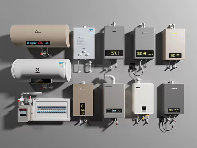 Various Types Of Electric Water Heaters With Digital Displays And Modern Designs 3d model