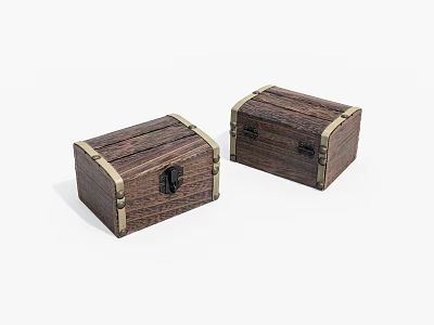 Set Of Two Vintage Brown Wooden Boxes With Brass Hinges And Locks 3d model