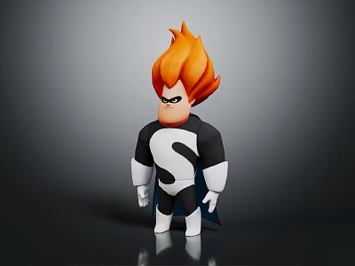 Game Movie Character With Spiky Orange Hair Black Costume S Symbol White Gloves And Boots 3d model