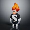 Game Movie Character With Spiky Orange Hair Black Costume S Symbol White Gloves And Boots