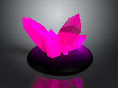 Decorative Wooden Crystal Like Pink Sculptures On Stone Base With Reflection 3d model
