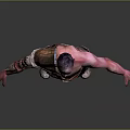 Muscular Shirtless Red Skinned Fantasy Character With Shoulder Armor Waist And Leg Guards
