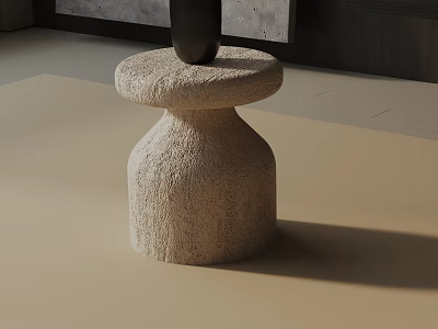 Minimalist Modern Light Colored Textured Stone Side Table With Black Object On Top 3d model