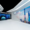 Futuristic Control Room Interior With High Tech Blue White Design And Circular Console Screens