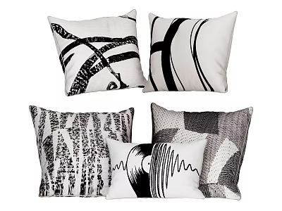 Stylish Black and White Decorative Throw Pillows with Abstract Patterns for Home Decor 3d model