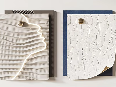 Modern Wall Decor with Wavy and Cracked Textures White Blue Accents and Metal Details 3d model