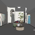 Modern Clothing Store Interior With Hanging Dresses Mirrors Green Plant And Display Table
