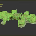 Cartoon Style Castle Building 3D Model with Stone Brick Archways and Towers