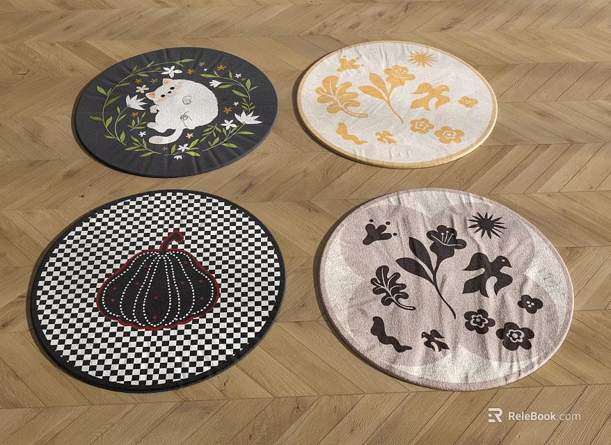 Round Rugs with Floral Animal and Geometric Patterns for Home Floor Decor 3d model 