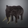 Purple Elephant Model with Long White Tusks Standing on Dark Background