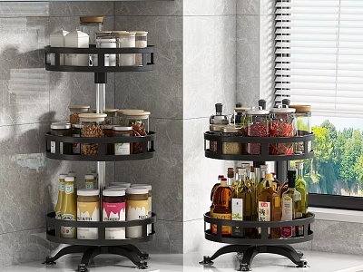Multi Tier Rotating Spice Rack With Glass Condiment Bottles For Kitchen Countertop 3d model