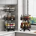 Multi Tier Rotating Spice Rack With Glass Condiment Bottles For Kitchen Countertop 3d model