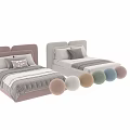 Kids Bed With Modern Upholstered Headboard In Pink Blue Colors And Decorative Pillows