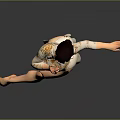 Woman Dancing In Traditional Floral Dress With Lifted Leg And Extended Arms On Gray Background