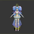 Vibrant 3D Game Anime Character With Pink Blue Long Hair Golden Crown And White Blue Skirt