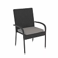 Wicker Single Chair With Black Frame Armrest And Light Gray Cushion 3d model