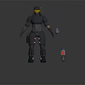 Game Movie Character In Armored Suit With Yellow Goggles Grenade And Rifle