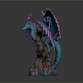Colorful Winged Dragon Mythical Creature Sculpture On Intricate Tree Base