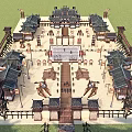 Traditional Weapons On Racks In Ancient Martial Arts Training Ground With Classic Architecture