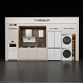 Modern Mall Counter Showcasing Refrigerator Washing Machine Range Hood Air Conditioner With Digital Screen