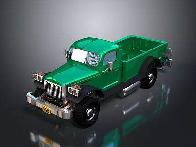 Green Vintage Truck Model With Classic Cab Shiny Metallic Finish Black Wheels And Open Bed 3d model
