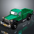 Green Vintage Truck Model With Classic Cab Shiny Metallic Finish Black Wheels And Open Bed