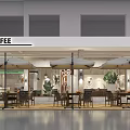 Modern Industrial Café Interior With Wooden Counter Green Plants And Pendant Lights