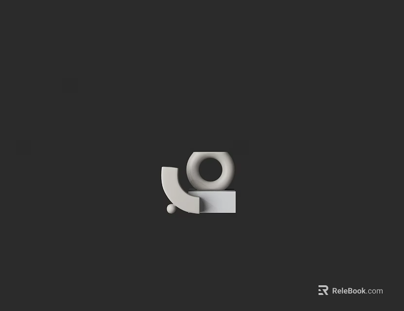 White Minimalist Geometric Ornament Set with Circular Ring Curved Arc Square Base on Black Background 3d model 