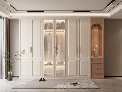 Modern White Wardrobe Interior Design With Glass Doors Hanging Space And Drawer Cabinet 3d model