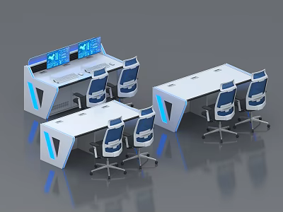 Monitoring Room Interior With Control Consoles Multiple Screens And Ergonomic Chairs 3d model