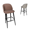 Modern Brown and Beige Bar Stools with Velvet Seats and Black Metal Legs