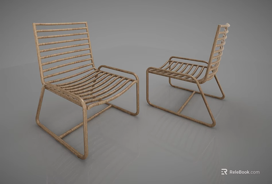 Pair of Modern Leisure Chairs With Metal Frame Striped Back And Seat Design 3d model 