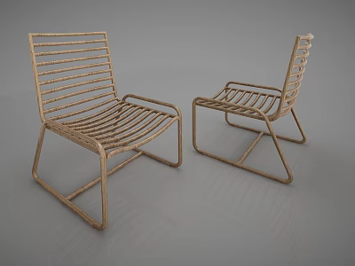 Pair of Modern Leisure Chairs With Metal Frame Striped Back And Seat Design 3d model