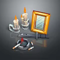 Golden Picture Frame With Candles Candle Holders Knife Ashtray And Cigarettes