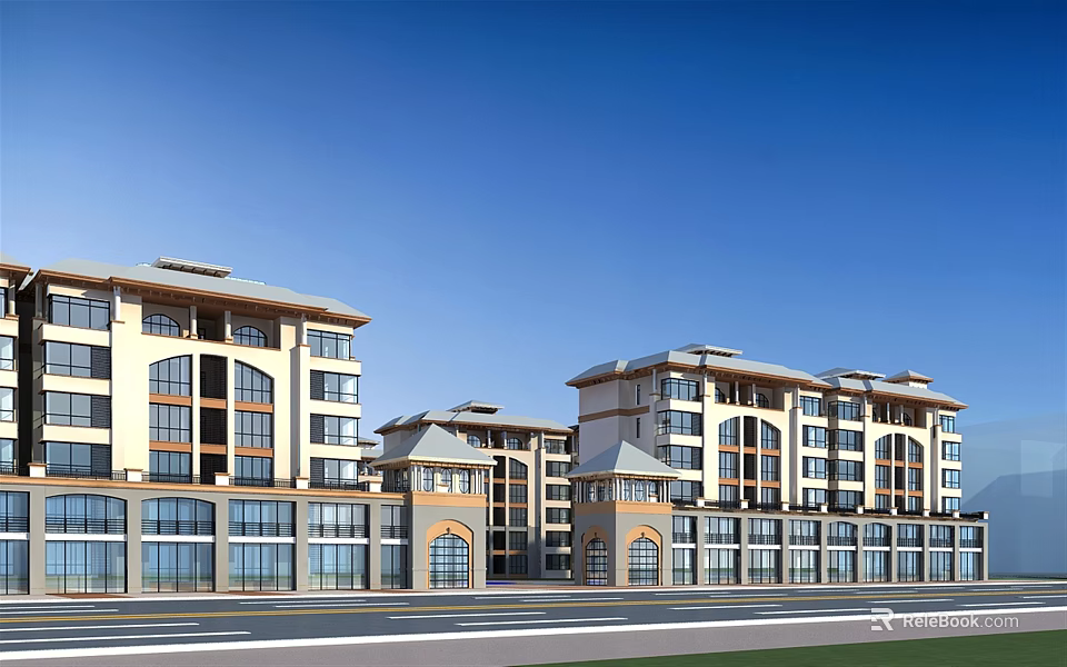 Modern Multi storey Residential Building With Multiple Blocks Balconies And Large Windows 3d model